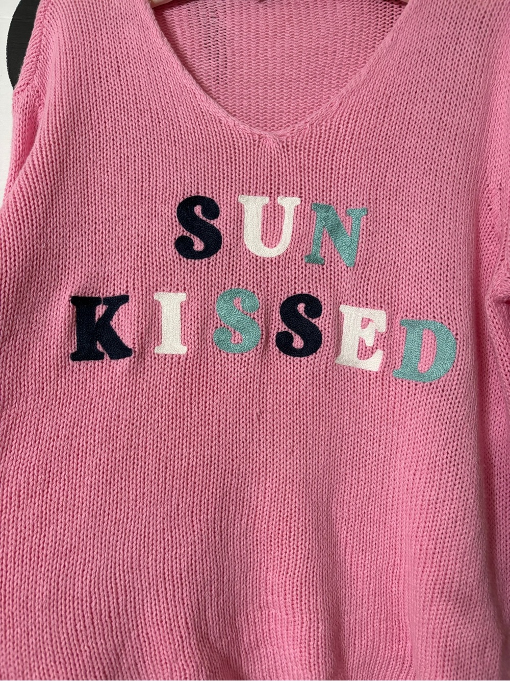 Simply Southern Pink Knit Top with Navy Tag - Picture 5 of 8